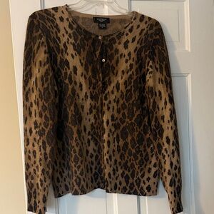 Cashmere by Lord & Taylor Leopard Print Button front Cardigan